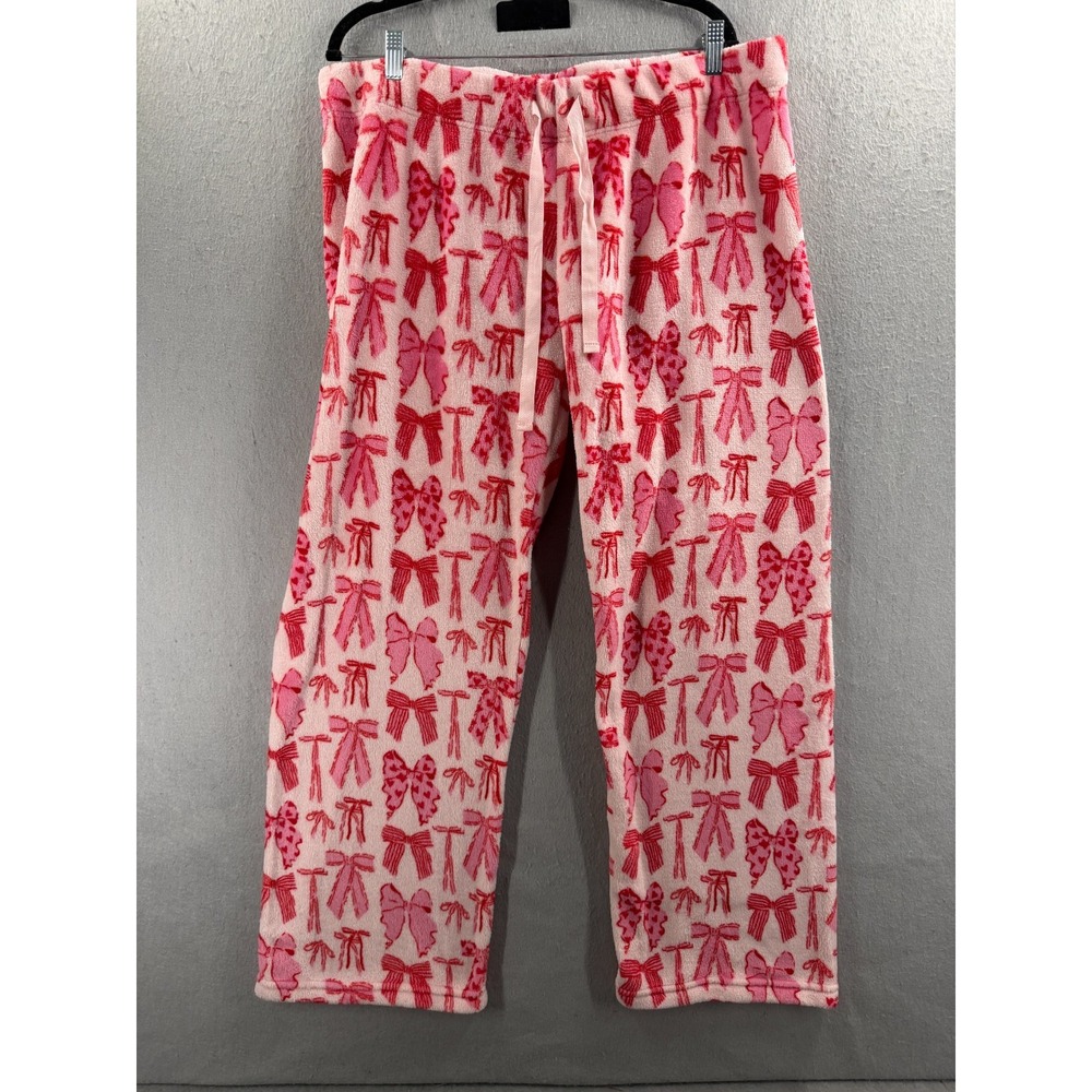 Krissy Mast Pajama Pants Womens XL Pink Red Soft Fleece Plush Lounge Bow Print